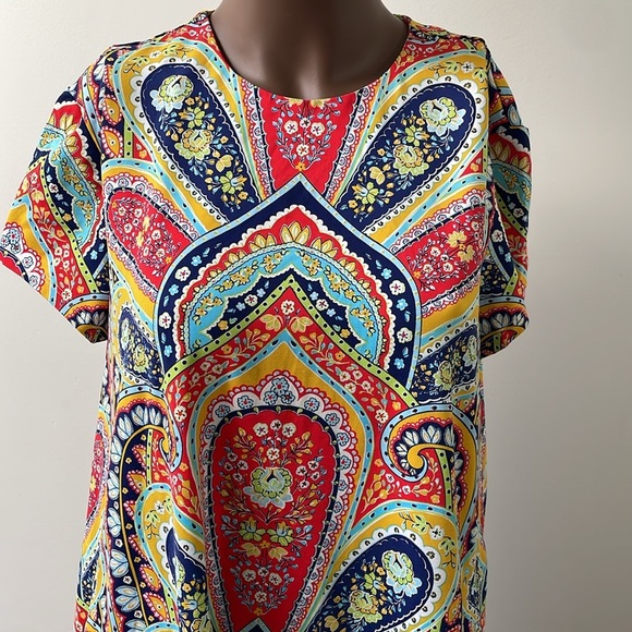 J. Mcglaughlin Catalina Shift Dress Shortsleeves Paisley Floral Red Yellow XL - Picture 4 of 9